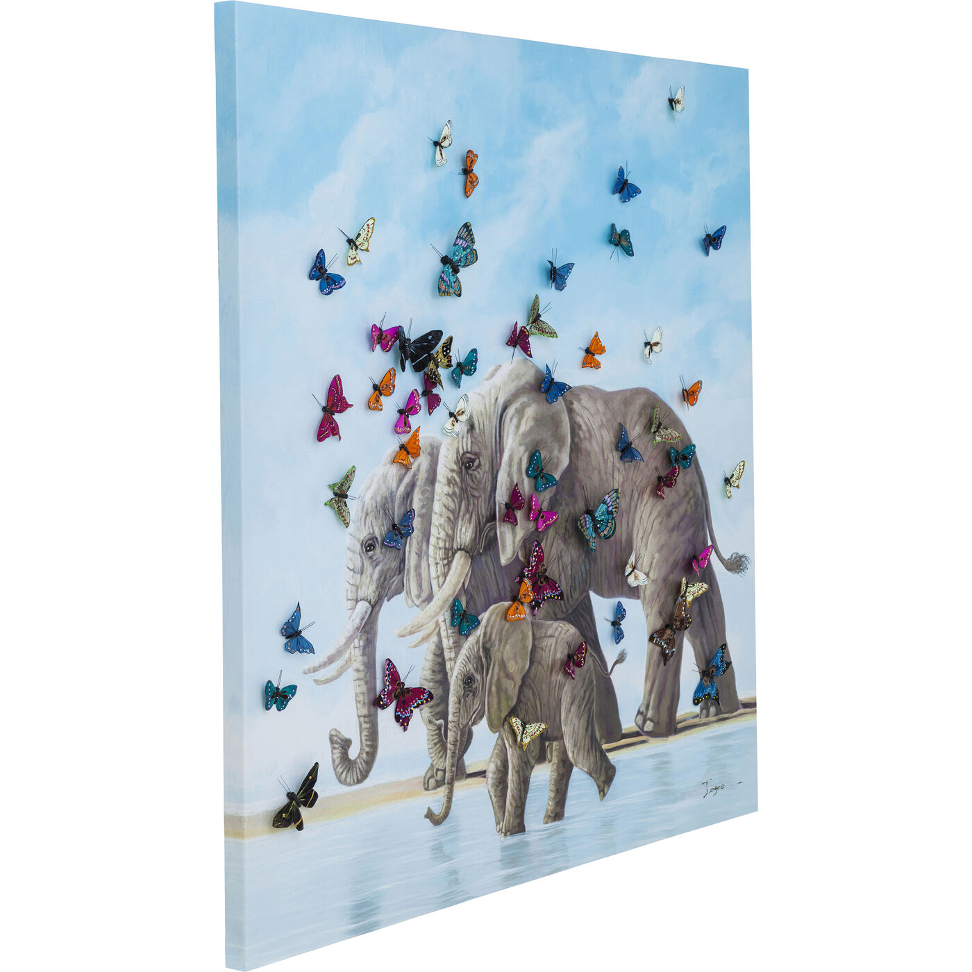 Картина Elefants with Butterflies «Слоны с бабочками» 120x120 см
